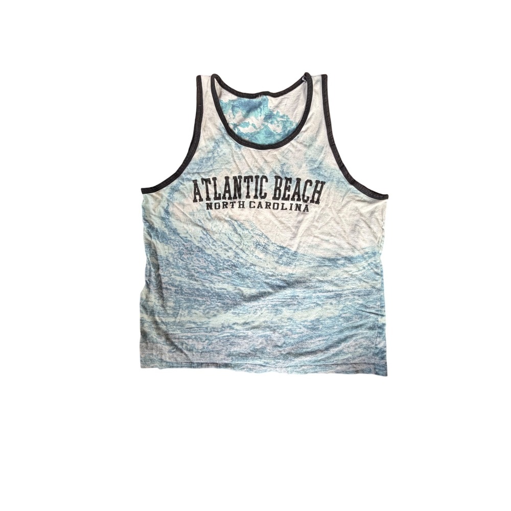 Atlantic Beach North Carolina Wave‎ Graphic Tank Top Blue White Mens med